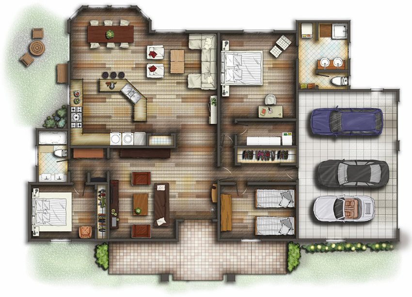 Plan for et enetasjes hus med et praktisk romoppsett Plan for et enetasjes hus med et praktisk romoppsett