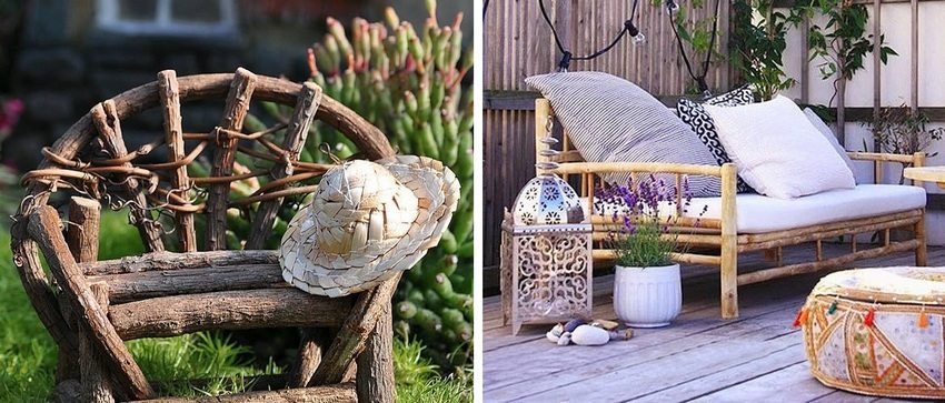 Bench with backrest made using logs Bench with backrest made using logs