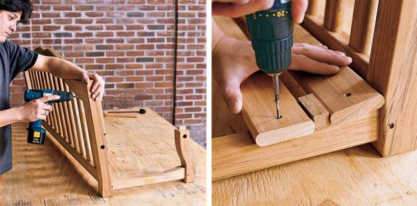 ม้านั่งชิงช้าไม้ขั้นตอนที่ 4: ติดตั้งโครงสร้างด้านหลังและเบาะนั่ง ม้านั่งชิงช้าไม้ขั้นตอนที่ 4: ติดตั้งโครงสร้างด้านหลังและเบาะนั่ง