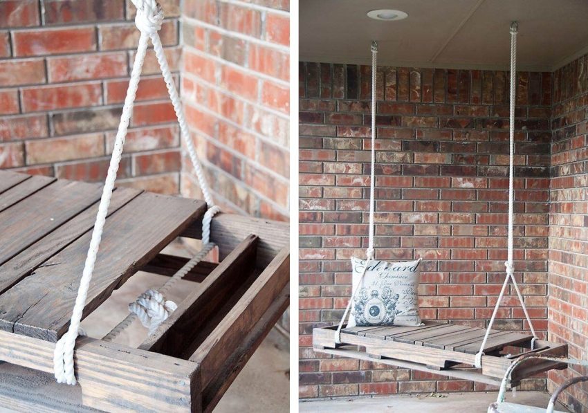 การแกว่งพาเลทขั้นตอนที่ 3: การยึดวงสวิงด้วยสายเคเบิลหรือเชือกที่แข็งแรง การแกว่งพาเลทขั้นตอนที่ 3: การยึดวงสวิงด้วยสายเคเบิลหรือเชือกที่แข็งแรง