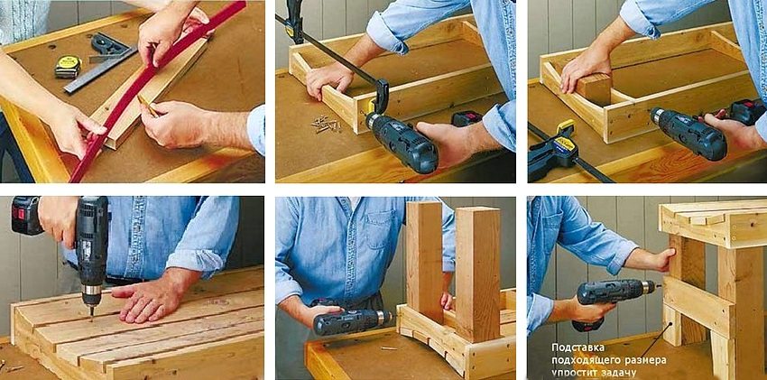 Φιγούρα: 2-2. Διαδικασία συναρμολόγησης για ξύλινο πάγκο με κοίλο κάθισμα Φιγούρα: 2-2. Διαδικασία συναρμολόγησης για ξύλινο πάγκο με κοίλο κάθισμα