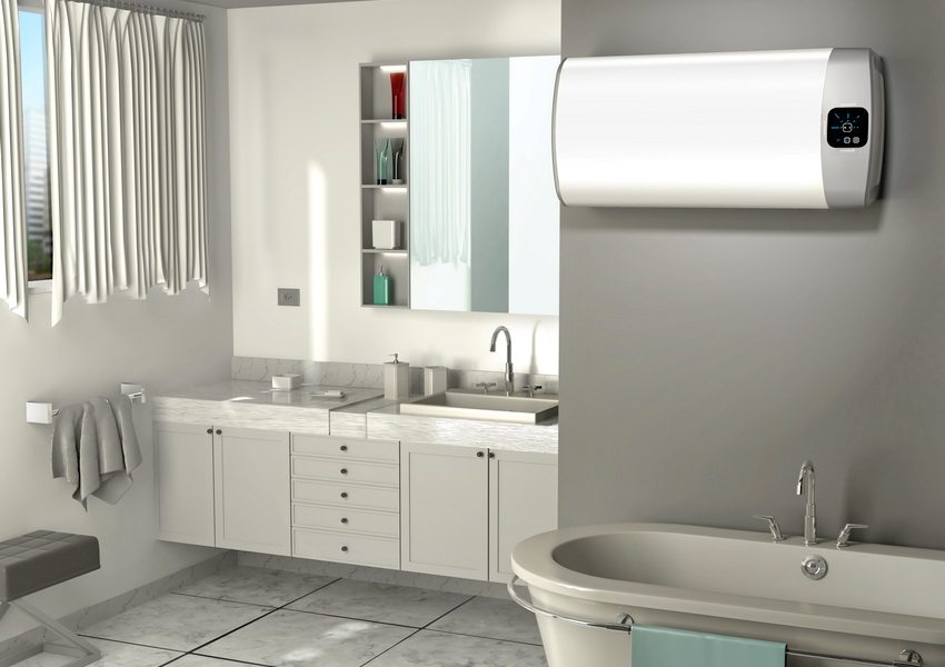 Et eksempel på en horisontal installasjon av en varmtvannsbereder Et eksempel på en horisontal installasjon av en varmtvannsbereder