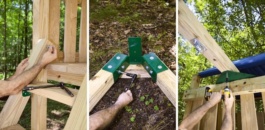 รูป: 3-4. การก่อสร้างสนามเด็กเล่นไม้พร้อมสไลด์ชิงช้าและกระบะทรายที่ฐาน ขั้นตอนที่ 3: การสร้างบันได ขั้นตอนที่ 4: การติดตั้งโครงสวิงการติดตั้งตัวยึด ขั้นตอนที่ 5: ติดตั้งสวิงเฟรมเข้ากับเฟรมของคอมเพล็กซ์ รูป: 3-4. การก่อสร้างสนามเด็กเล่นไม้พร้อมสไลด์ชิงช้าและกระบะทรายที่ฐาน ขั้นตอนที่ 3: การสร้างบันได ขั้นตอนที่ 4: การติดตั้งโครงสวิงการติดตั้งตัวยึด ขั้นตอนที่ 5: ติดตั้งสวิงเฟรมเข้ากับเฟรมของคอมเพล็กซ์