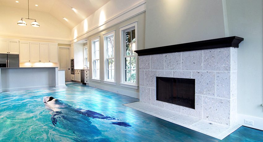 Pis 3D autonivellant amb la imatge d’un dofí Pis 3D autonivellant amb la imatge d’un dofí