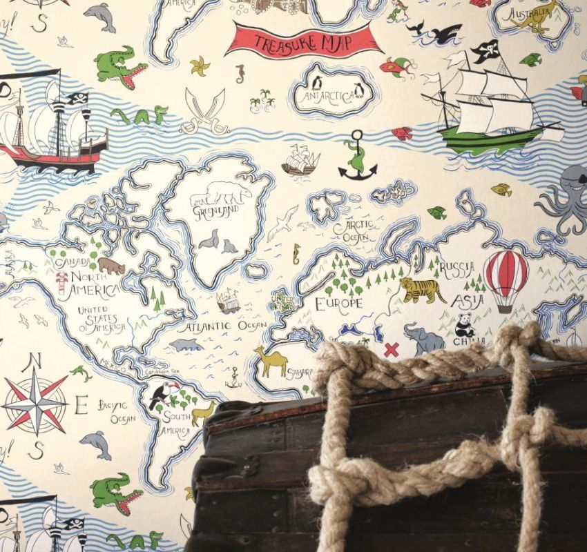 Tapetul cu o hartă de pirați este perfect pentru camera unui băiat. Tapetul cu o hartă de pirați este perfect pentru camera unui băiat.