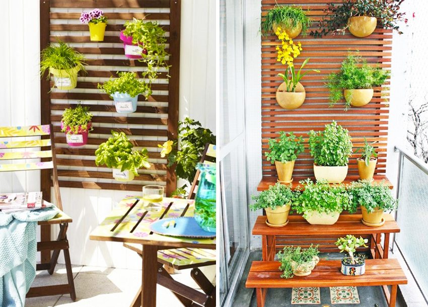 В случай на инсталиране на цветя близо до стената, декорацията на лоджията трябва да бъде практична и да се пере В случай на инсталиране на цветя близо до стената, декорацията на лоджията трябва да бъде практична и да се пере