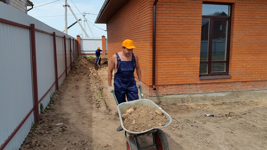 ขั้นตอนการสร้างพื้นที่ตาบอดรอบบ้าน: ขุดคูน้ำ