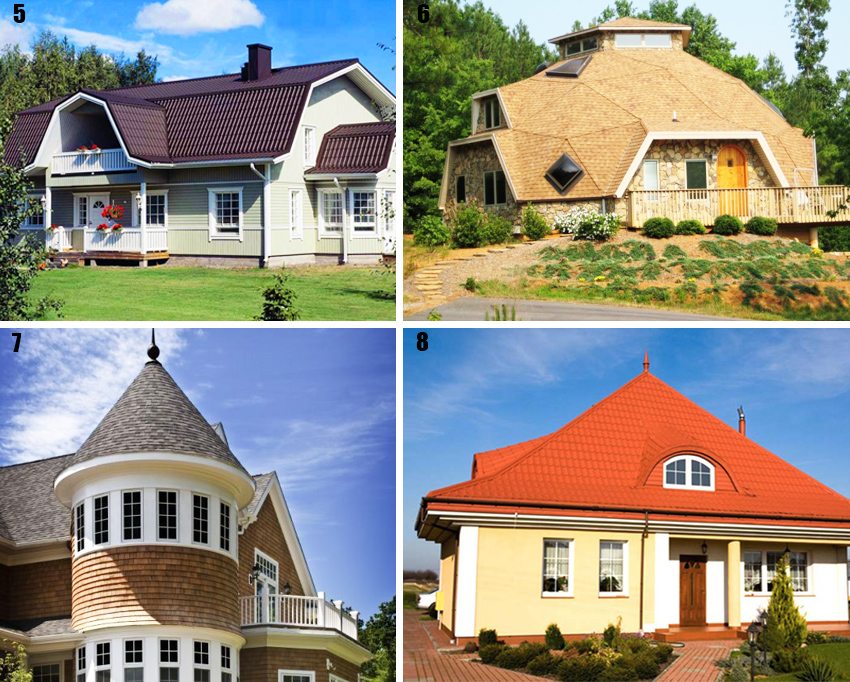 סוגי גגות, איור. 2: 5 - קו שבור; 6 - כיפה; 7 - חרוטי; 8 - אוהל סוגי גגות, איור. 2: 5 - קו שבור; 6 - כיפה; 7 - חרוטי; 8 - אוהל