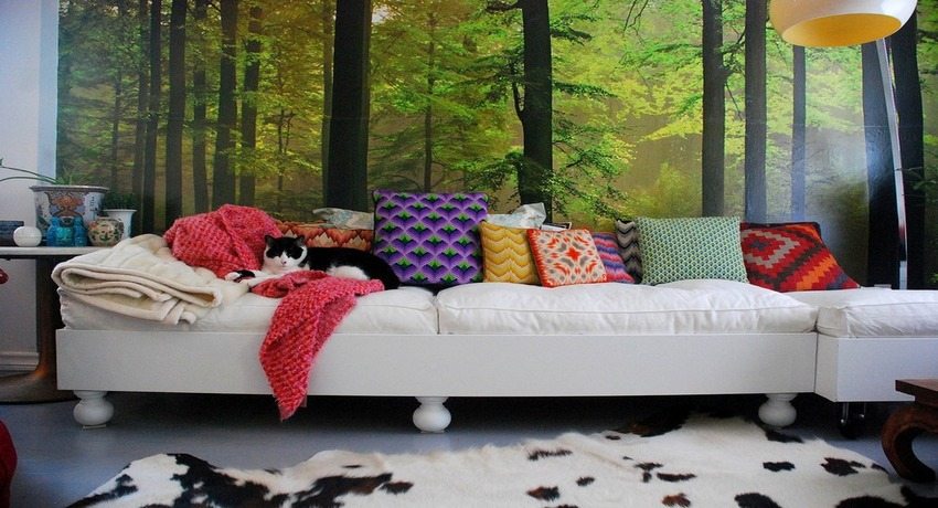 Tredimensjonalt tapet som viser trær, er perfekt for naturelskere Tredimensjonalt tapet som viser trær, er perfekt for naturelskere