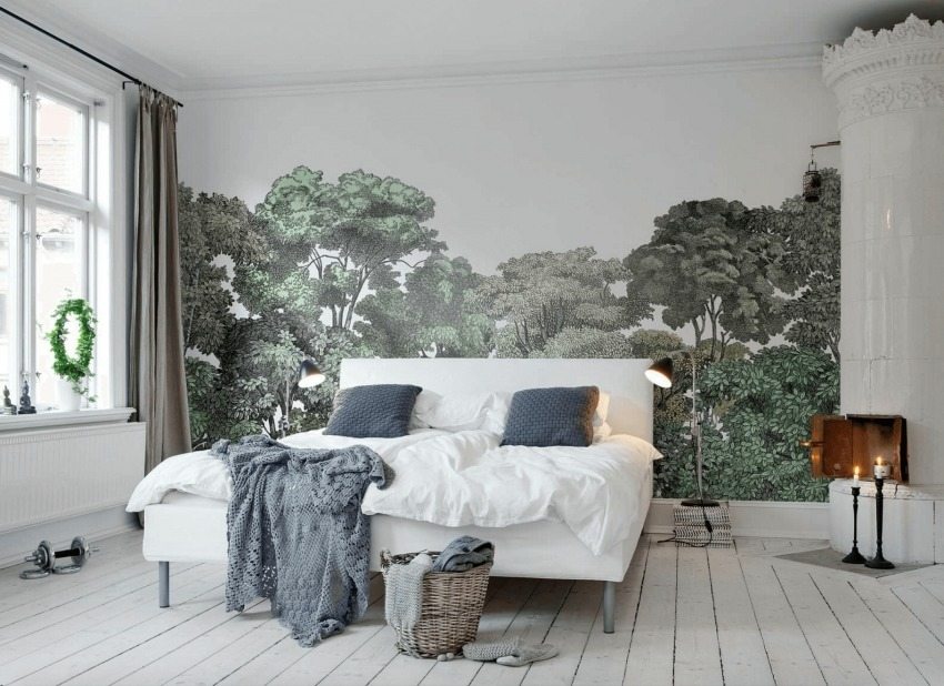 Vakker vegglandskap i utsmykningen på soverommet Vakker vegglandskap i utsmykningen på soverommet