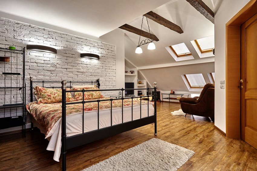 Living room located on the attic floor of a private house Living room located on the attic floor of a private house