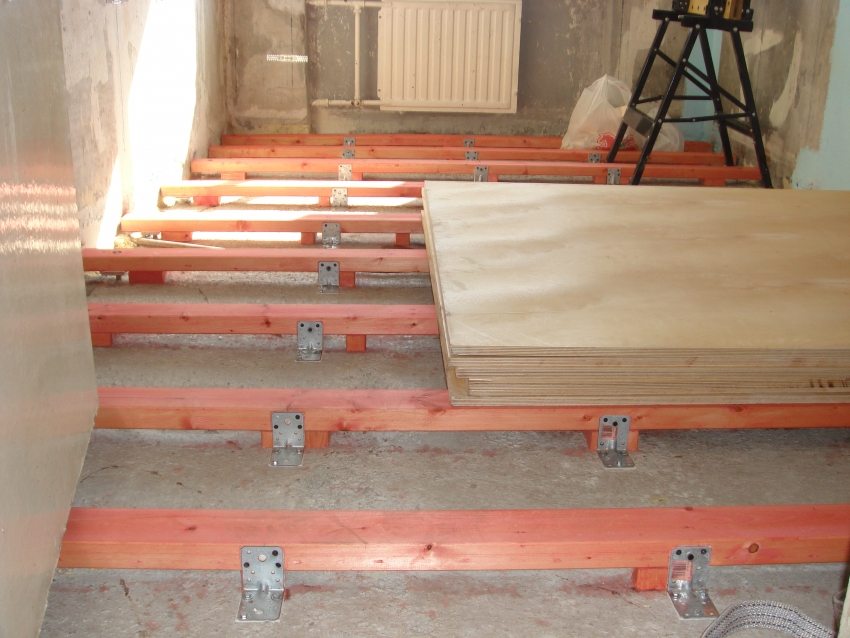 Изравняване на основата с помощта на дървен материал и шперплат Изравняване на основата с помощта на дървен материал и шперплат