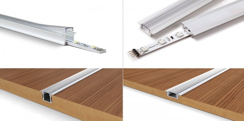 Installation of LED strip in a built-in profile Installation of LED strip in a built-in profile