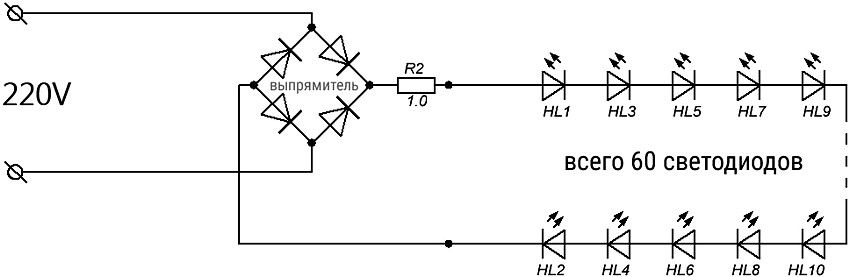 Connection diagram for LED strip for 220V Connection diagram for LED strip for 220V