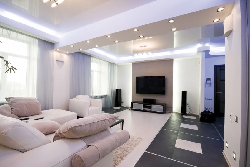 Tensile structure LED strip creates a floating ceiling effect Tensile structure LED strip creates a floating ceiling effect