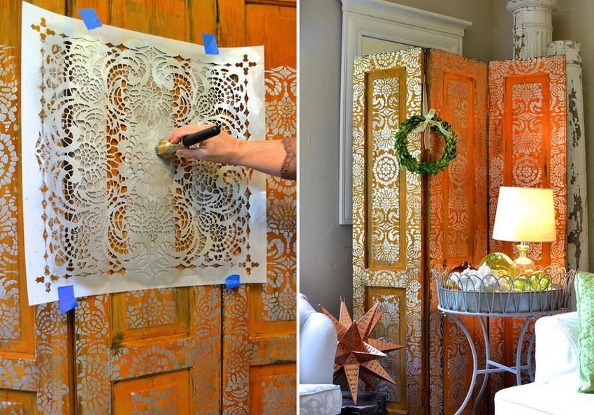 קישוט המחיצה עם שבלונה וצבע לבן קישוט המחיצה עם שבלונה וצבע לבן