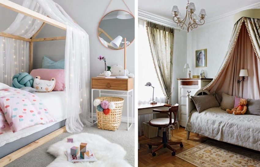 Eksempler på himmelsenger på et barnerom Eksempler på himmelsenger på et barnerom