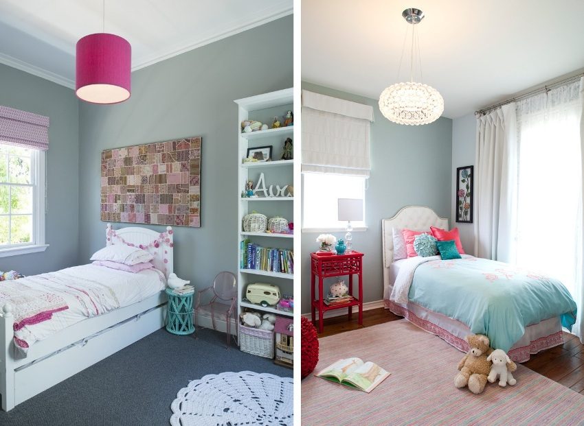 Gråblå nyanser i utformingen av rom for jenter Gråblå nyanser i utformingen av rom for jenter