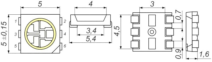 מידות LED SMD 5050 מידות LED SMD 5050