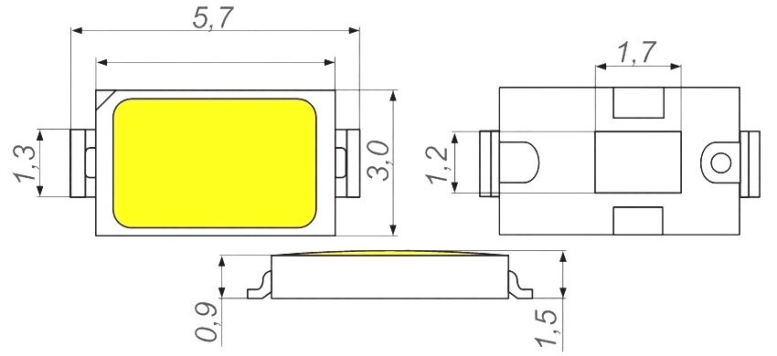 מידות LED SMD 5730 מידות LED SMD 5730