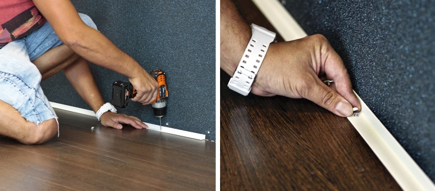 Schritte 1 und 2: Vorbereiten der Löcher und Befestigen der unteren Diele am Boden Schritte 1 und 2: Vorbereiten der Löcher und Befestigen der unteren Diele am Boden