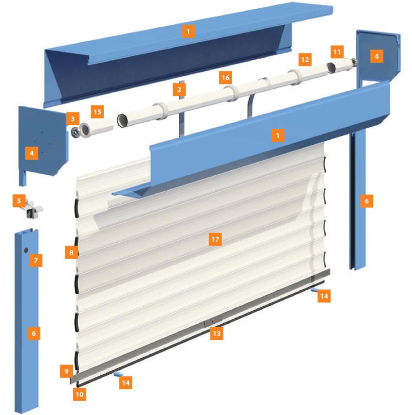 Các yếu tố lắp ráp cho cửa chớp con lăn: 1 - hộp bảo vệ. 2 - lò xo kéo, 3 - ổ trục, 4 - nắp bên, 5 - thiết bị dẫn hướng, 6 - ray dẫn hướng, 7 - phích cắm, 8 - khóa bên, 9 - dải khóa, 10 - thanh cuối, 11 - viên nang đa năng, 12 - trục bát giác, 13 - khóa bu lông, 14 - nút chặn, 15 - viên nang, 16 - vòng khoảng cách, 17 - cấu hình cửa trập con lăn Các yếu tố lắp ráp cho cửa chớp con lăn: 1 - hộp bảo vệ. 2 - lò xo kéo, 3 - ổ trục, 4 - nắp bên, 5 - thiết bị dẫn hướng, 6 - ray dẫn hướng, 7 - phích cắm, 8 - khóa bên, 9 - dải khóa, 10 - thanh cuối, 11 - viên nang đa năng, 12 - trục bát giác, 13 - khóa bu lông, 14 - nút chặn, 15 - viên nang, 16 - vòng khoảng cách, 17 - cấu hình cửa trập con lăn