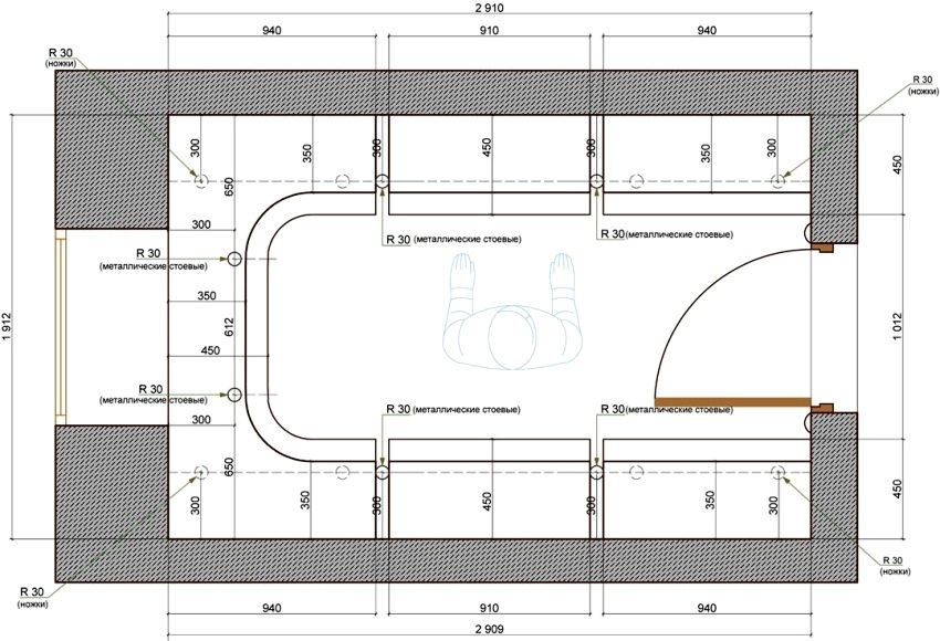 Mặt bằng tủ quần áo với cách sắp xếp tủ và kệ hình chữ U Mặt bằng tủ quần áo với cách sắp xếp tủ và kệ hình chữ U
