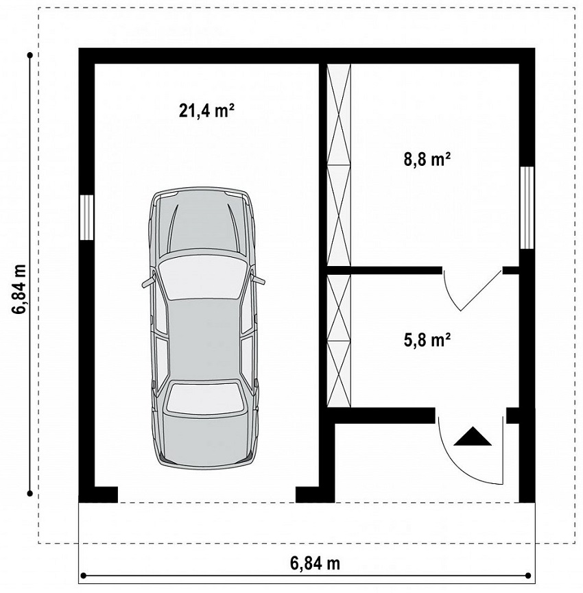 Projekt garażu z paneli SIP z pomieszczeniem gospodarczym Projekt garażu z paneli SIP z pomieszczeniem gospodarczym