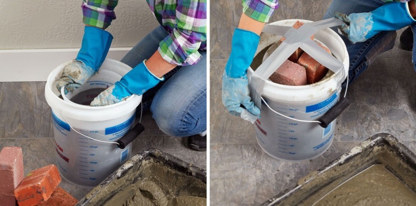 Bước 3 và 4: lắp các thùng chứa một thành một và lấp đầy không gian trống (các bức tường trong tương lai) bằng vữa Bước 3 và 4: lắp các thùng chứa một thành một và lấp đầy không gian trống (các bức tường trong tương lai) bằng vữa