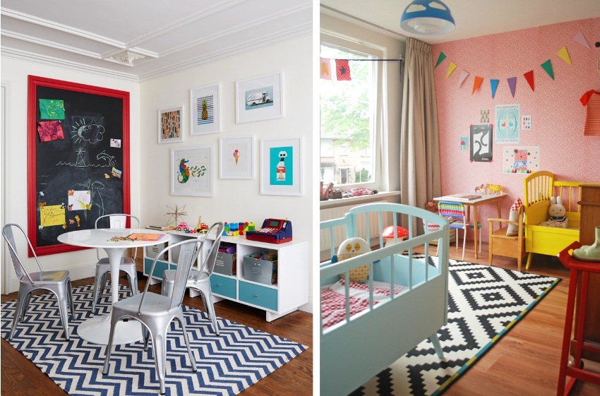 I lekeområdet ble plastmøbler brukt, på soverommet - fra sponplater I lekeområdet ble plastmøbler brukt, på soverommet - fra sponplater