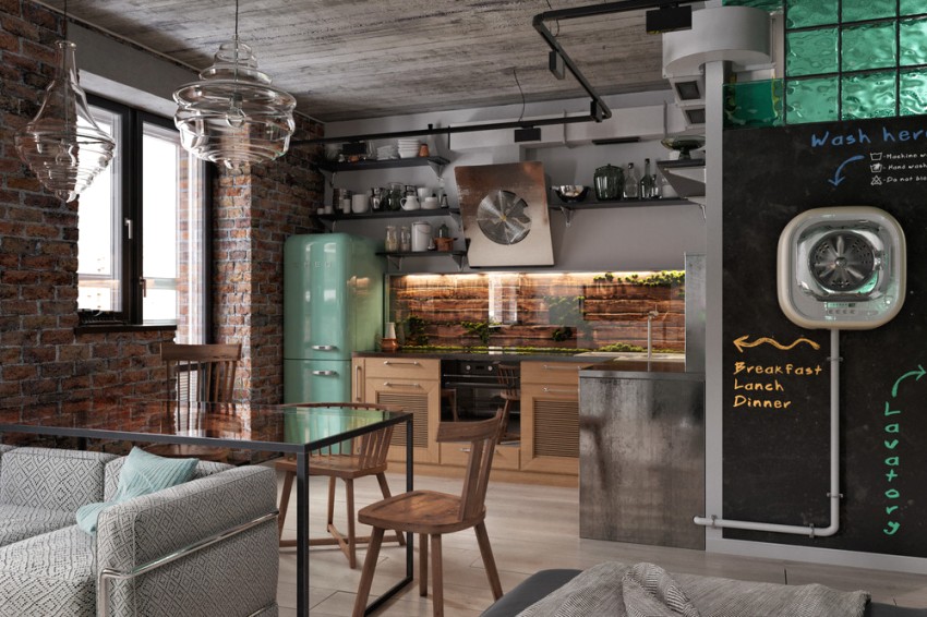 Americký priemyselný štýl sa často používa na zdobenie bytov mladých ľudí Americký priemyselný štýl sa často používa na zdobenie bytov mladých ľudí