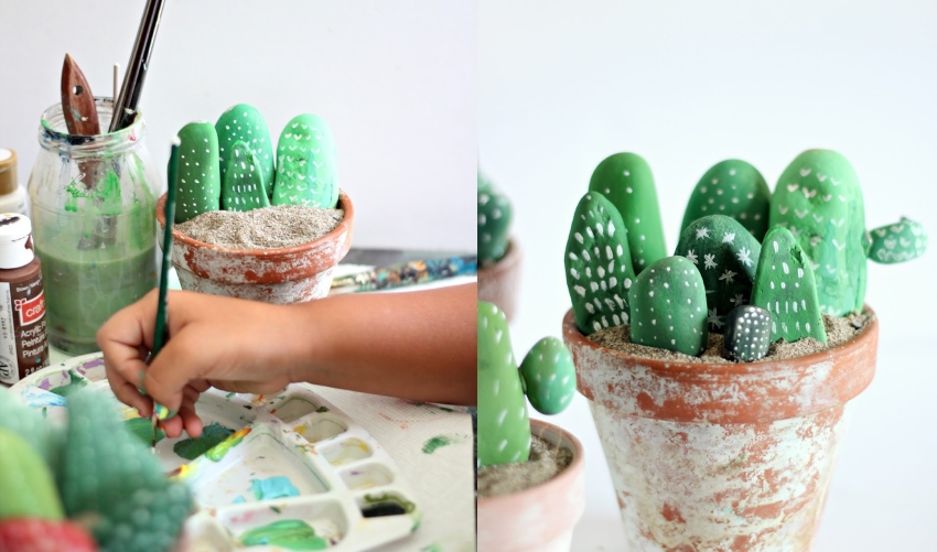 Kaktus cantik yang diperbuat daripada batu dicat Kaktus cantik yang diperbuat daripada batu dicat
