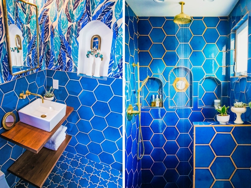 Χάρη σε μια μεγάλη ποικιλία αποχρώσεων και σχημάτων κεραμικών πλακιδίων, το εσωτερικό του μπάνιου μπορεί να διακοσμηθεί με οποιαδήποτε από τις κατευθύνσεις του στυλ Χάρη σε μια μεγάλη ποικιλία αποχρώσεων και σχημάτων κεραμικών πλακιδίων, το εσωτερικό του μπάνιου μπορεί να διακοσμηθεί με οποιαδήποτε από τις κατευθύνσεις του στυλ