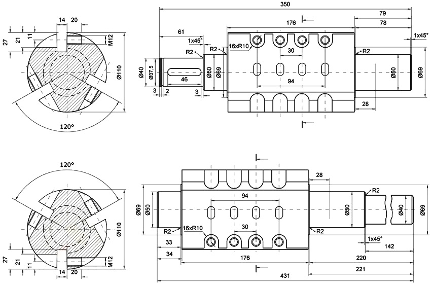 Desen pentru asamblarea arborilor unei tocătoare cu două role Desen pentru asamblarea arborilor unei tocătoare cu două role