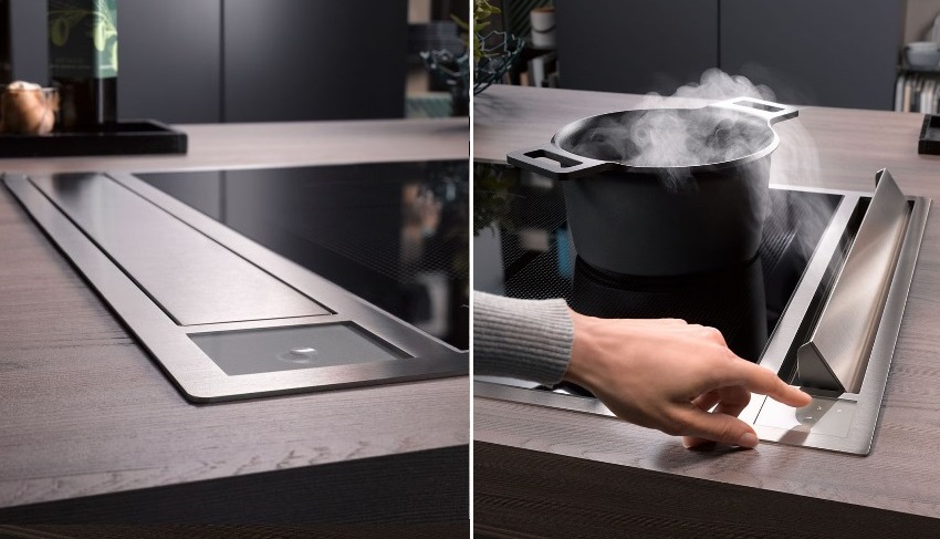 רק ברדסים אופקיים מותקנים בסט המטבח רק ברדסים אופקיים מותקנים בסט המטבח