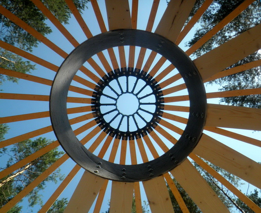 Pag-fasten ang frame ng domed house sa tuktok na punto Pag-fasten ang frame ng domed house sa tuktok na punto