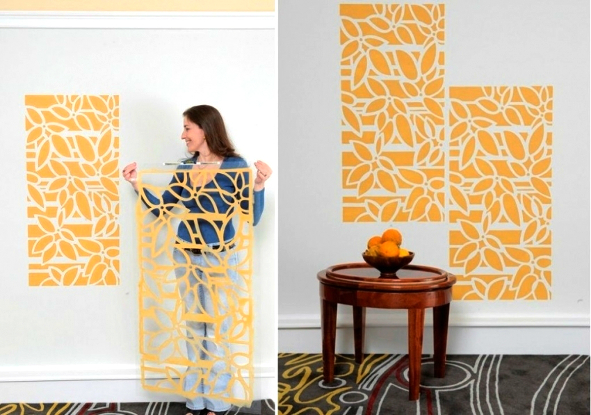 Folosind șabloane, puteți fie să proiectați întregul perete complet, fie să subliniați unele zone ale camerei Folosind șabloane, puteți fie să proiectați întregul perete complet, fie să subliniați unele zone ale camerei