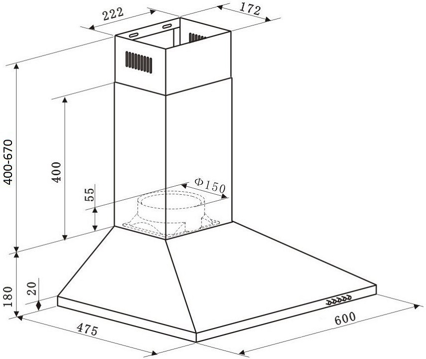 Rozmery kuchynskej digestora 60 cm Rozmery kuchynskej digestora 60 cm