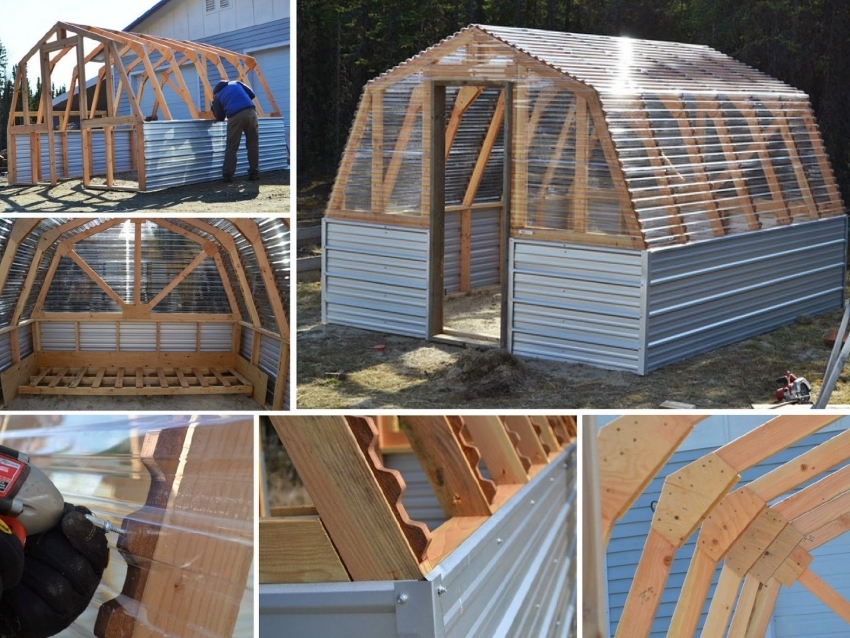 ภาพการติดตั้งเรือนกระจกโค้งโดยใช้คานไม้และการเคลือบโพลีคาร์บอเนต ภาพการติดตั้งเรือนกระจกโค้งโดยใช้คานไม้และการเคลือบโพลีคาร์บอเนต