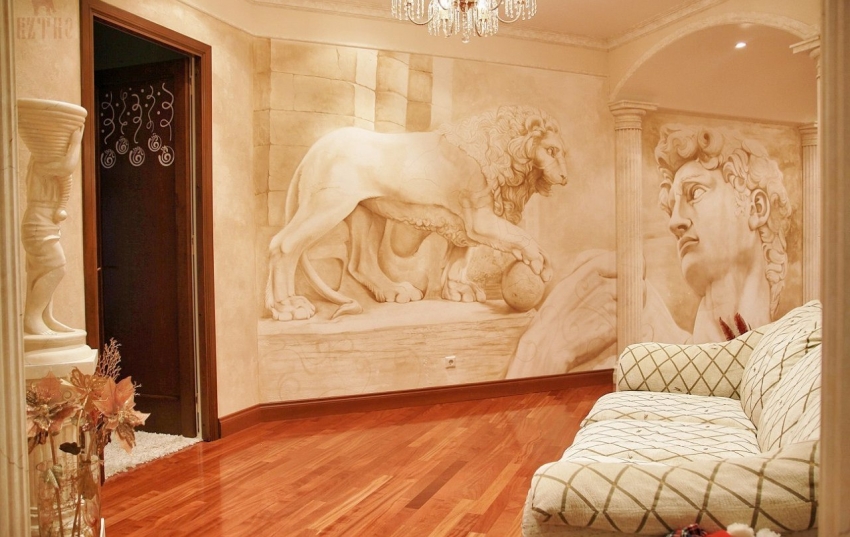 Piesočné fresky sú považované za najvyberanejšie a vyzerajú nádherne v kombinácii s drahým dreveným nábytkom a zlatými prvkami dekoru Piesočné fresky sú považované za najvyberanejšie a vyzerajú nádherne v kombinácii s drahým dreveným nábytkom a zlatými prvkami dekoru