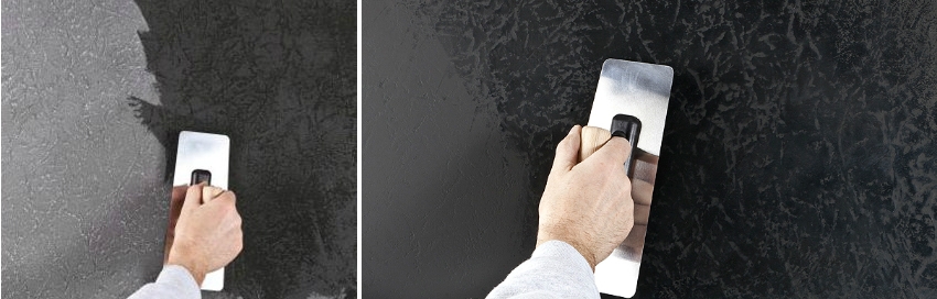 Površinska primjena boje na teksturiranu žbuku omogućuje vam učinak dubine zbog činjenice da žljebovi nisu zamrljani Površinska primjena boje na teksturiranu žbuku omogućuje vam učinak dubine zbog činjenice da žljebovi nisu zamrljani