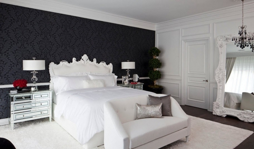 Ein Beispiel für die erfolgreiche Verwendung schwarzer Tapeten beim Dekorieren einer Akzentwand Ein Beispiel für die erfolgreiche Verwendung schwarzer Tapeten beim Dekorieren einer Akzentwand