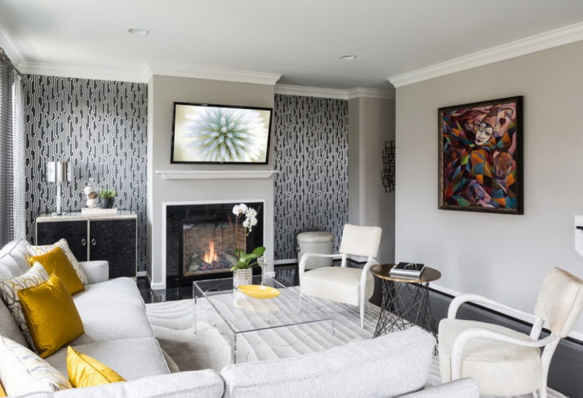 Черно-белият тапет е най-добре да се комбинира с платна с монохромни нюанси Черно-белият тапет е най-добре да се комбинира с платна с монохромни нюанси