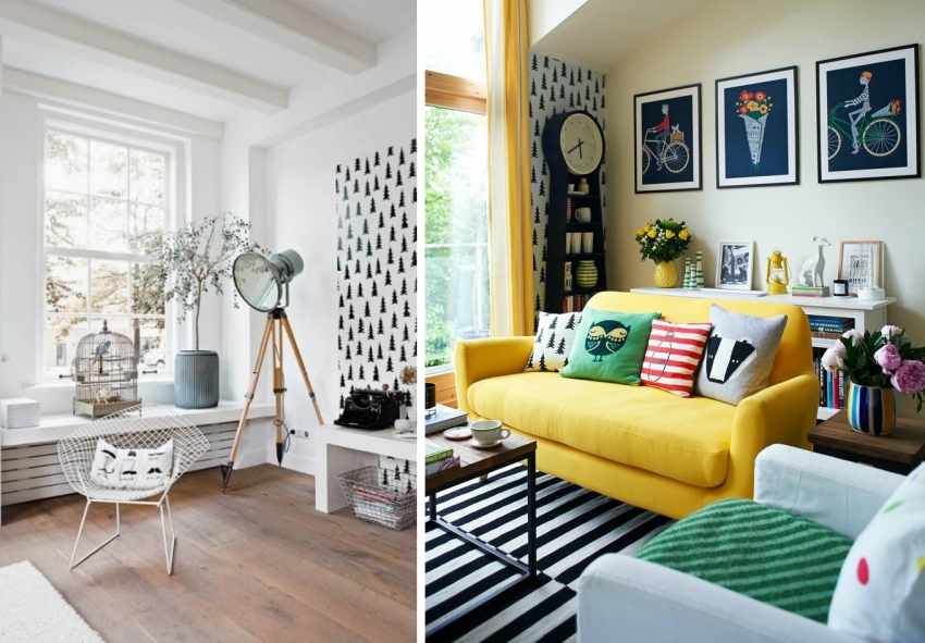 Черно-бели тапети често се използват за скандинавски интериор Черно-бели тапети често се използват за скандинавски интериор