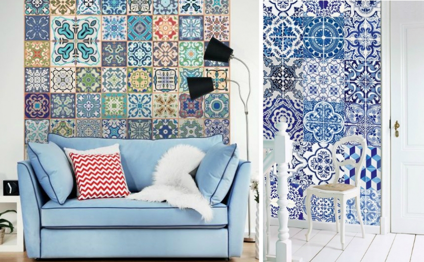 Пример за частично използване на пачуърк тапет за декорация на зала Пример за частично използване на пачуърк тапет за декорация на зала