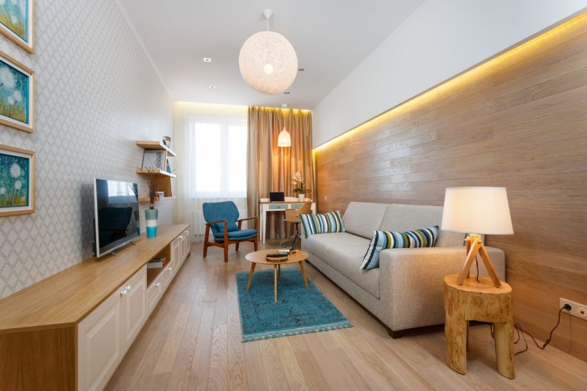 Можете да скриете неравностите на тавана, като хоризонтално ограничавате пространството на стаята с тапети от различни видове Можете да скриете неравностите на тавана, като хоризонтално ограничавате пространството на стаята с тапети от различни видове