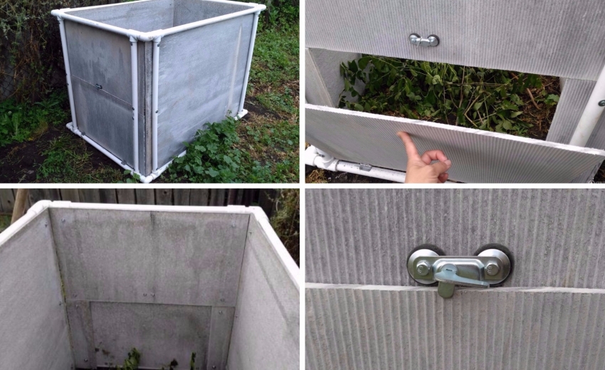 Kompostkasse bygget med skifer- og polypropylenrør Kompostkasse bygget med skifer- og polypropylenrør