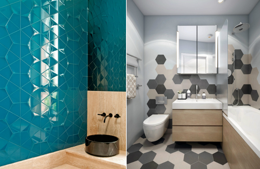 Keramiske fliser med en interessant form kan gi en spesiell raffinement til baderomsinteriøret Keramiske fliser med en interessant form kan gi en spesiell raffinement til baderomsinteriøret