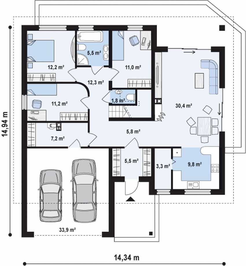 Proyekto sa Bahay na may isang garahe para sa 2 mga kotse Proyekto sa Bahay na may isang garahe para sa 2 mga kotse