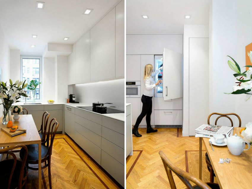 עם חלל מטבח קטן, עדיף להעביר את המקרר ומכשיר החימום לחדרים אחרים, למשל, לשירותים או למסדרון. עם חלל מטבח קטן, עדיף להעביר את המקרר ומכשיר החימום לחדרים אחרים, למשל, לשירותים או למסדרון.